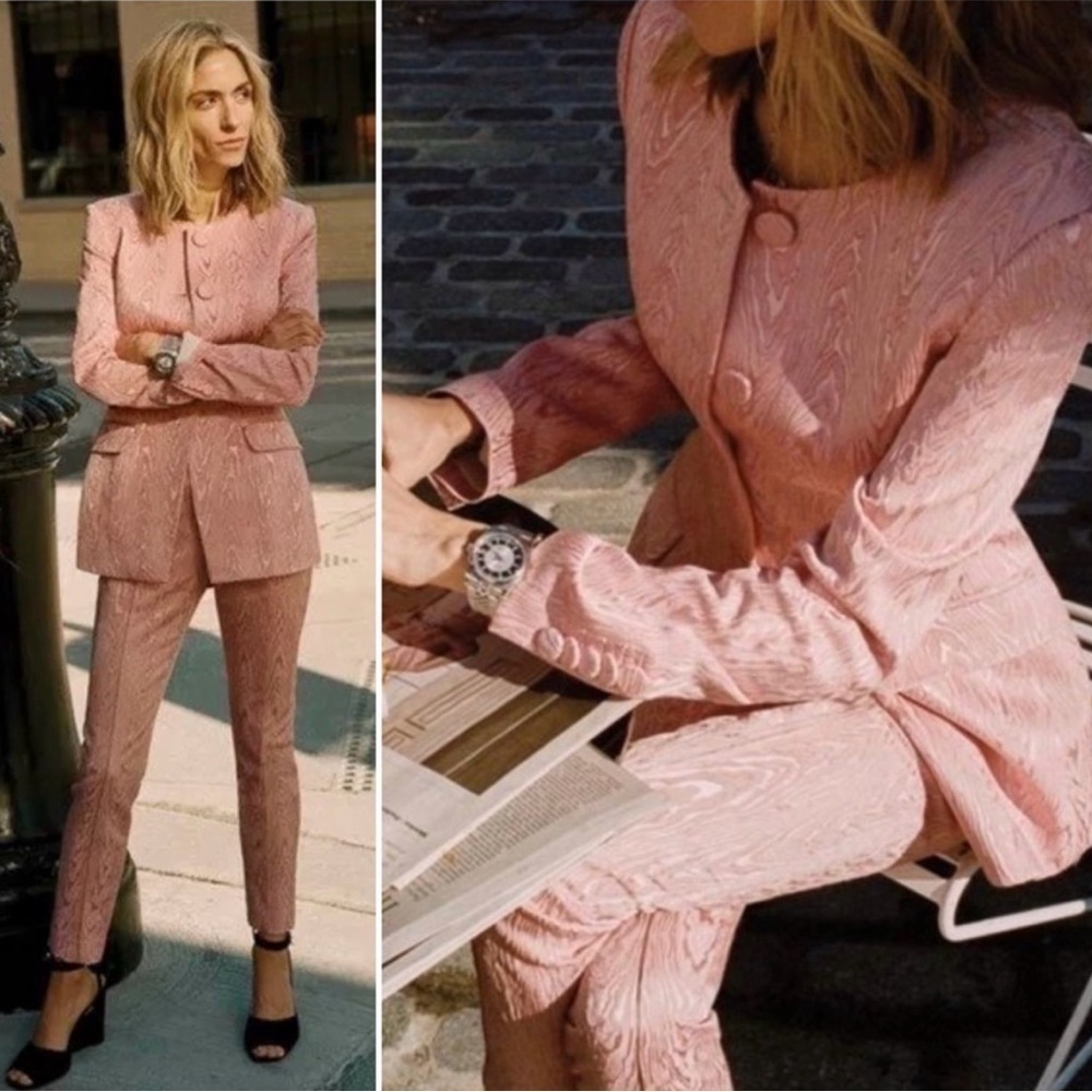 Veronica Beard Eris Fitted Moire Peplum Dickey Jacket Pink Size 6 Business